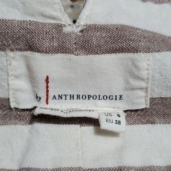 Anthropologie Oasis Striped Linen‎ Blend Tailored Ankle Pants White/Taupe 6 - Picture 2 of 10